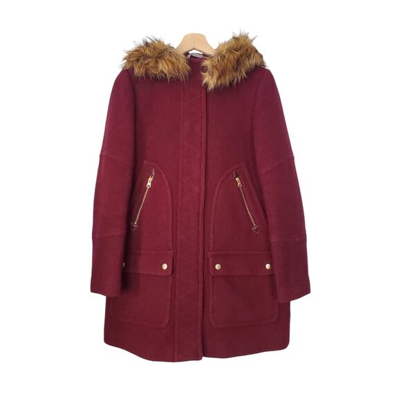 J. Crew Chateau Parka in Italian Stadium Cloth Wool Burgundy Red G9093 Size 4 - Picture 1 of 9